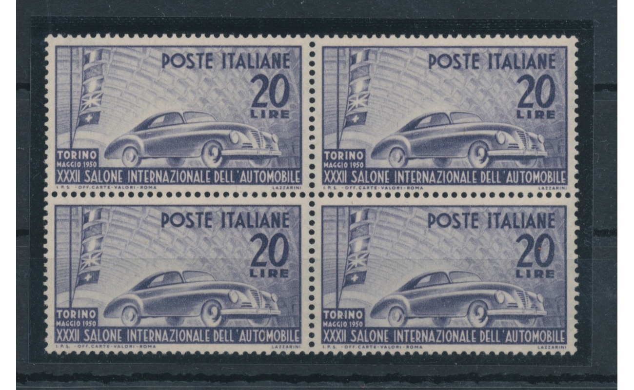 1950 Italia - Repubblica , Salone Automobile Torino -  1 valore , n.  617 , Buona Ottima Centratura , MNH** - Blocco di Quattro