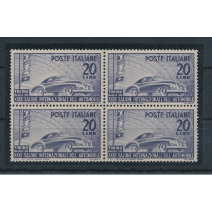 1950 Italia - Repubblica , Salone Automobile Torino -  1 valore , n.  617 , Buona Ottima Centratura , MNH** - Blocco di Quattro