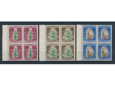 1950 Italia - Repubblica , Tabacco -  3 valori , n.  629/31 , Ottima Centratura , MNH** - Blocco di Quattro - Bordo di Foglio Sinistro