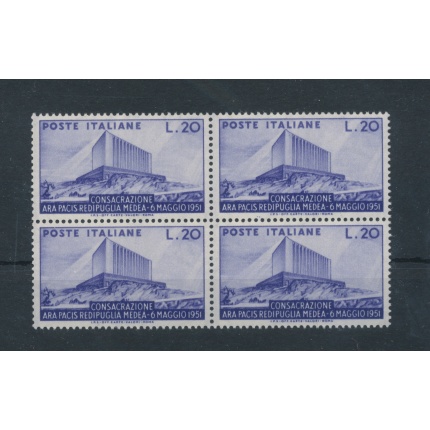 1951 Italia - Repubblica , Ara Pacis -  1 valore , n.  656 , Buona Ottima Centratura MNH** - Blocco di Quattro