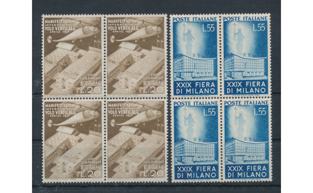1951 Italia - Repubblica , 29 Fiera di Milano -  2 valori , n.  657/58 , Buona Ottima Centratura , MNH** - Blocco di Quattro