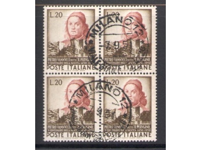 1951 Repubblica - n. 668 - Pietro Vannucci , 1 valore -  Blocco di quattro - Usato