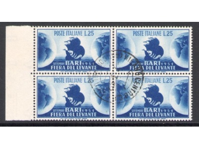 1951 Repubblica - n. 670 - 15 Fiera del Levante Bari , 1 valore -  Blocco di quattro - Usato