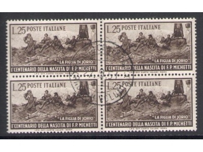1951 Repubblica - n. 671 - Michetti , 1 valore -  Blocco di quattro - Usato