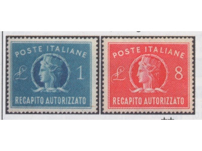 1947 Italia - Repubblica , Recapiti Autorizzati , 2 valori , n. 8/9 , MNH**