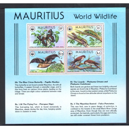 1978 Mauritius , Fauna - WWF - 4 valori , Catalogo Yvert n. Foglietto 8 - MNH** (Leggera piega come da scansione)