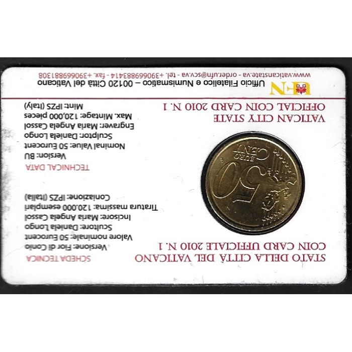 2010 Vaticano -  Coin Card  n. 1 - 50 cent - FDC