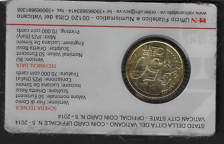 2014 Vaticano – Coin Card n. 5 50 cent – Filatelia De Simoni