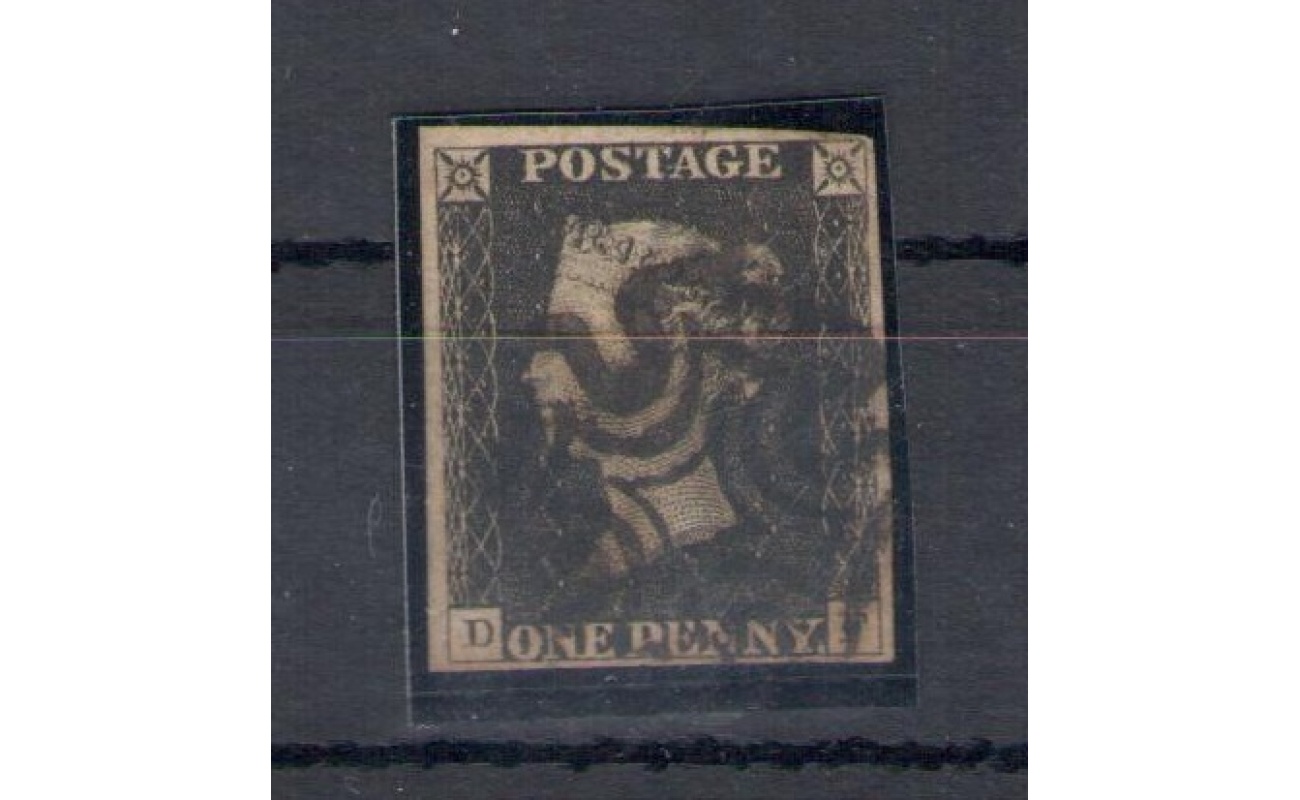 1840 GRAN BRETAGNA - Stanley Gibbons n. 1 - 1 Penny Black - Usato con Croce di Malta - Buona qualità Iniziali D-F