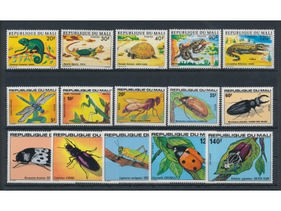 1976 - 78 Mali , Fauna - Insetti - Yvert n.  252-56 + 282-86 + 311-15 - 15 valori - MNH**