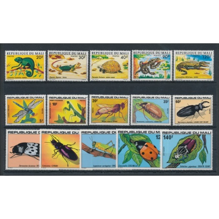 1976 - 78 Mali , Fauna - Insetti - Yvert n.  252-56 + 282-86 + 311-15 - 15 valori - MNH**