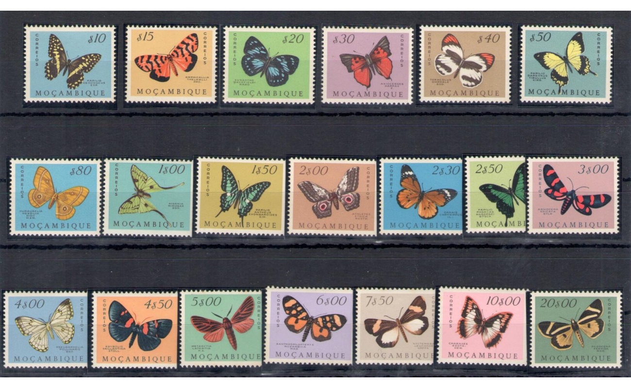 1953 Mozambico , Farfalle - Yvert n. 419-38 - 20 valori - MNH**