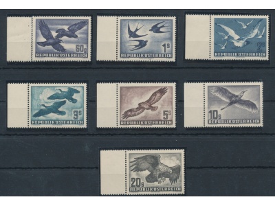 1950-53  AUSTRIA -  POSTA AEREA , Uccelli in volo , A54/A60 , 7 valori  MNH** - Tutti Bordo di Foglio Sinistro