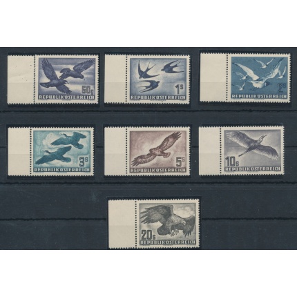 1950-53  AUSTRIA -  POSTA AEREA , Uccelli in volo , A54/A60 , 7 valori  MNH** - Tutti Bordo di Foglio Sinistro