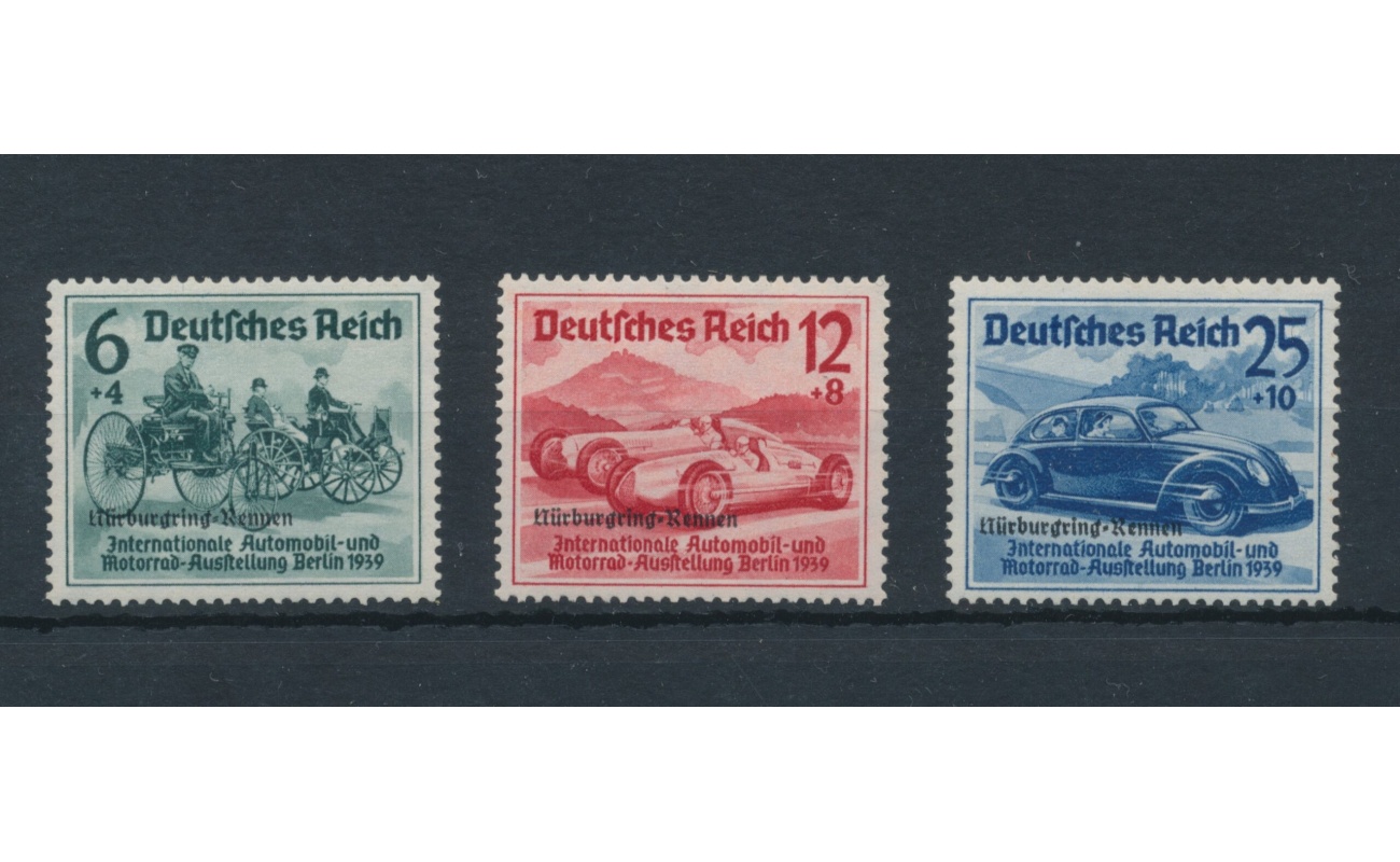 1939  Germania  -  Reich , Salone Internazionale dell'Automobile , Soprastampati Nurburgring - Rennen - n. 629A/629C , 3 valori  - MH*