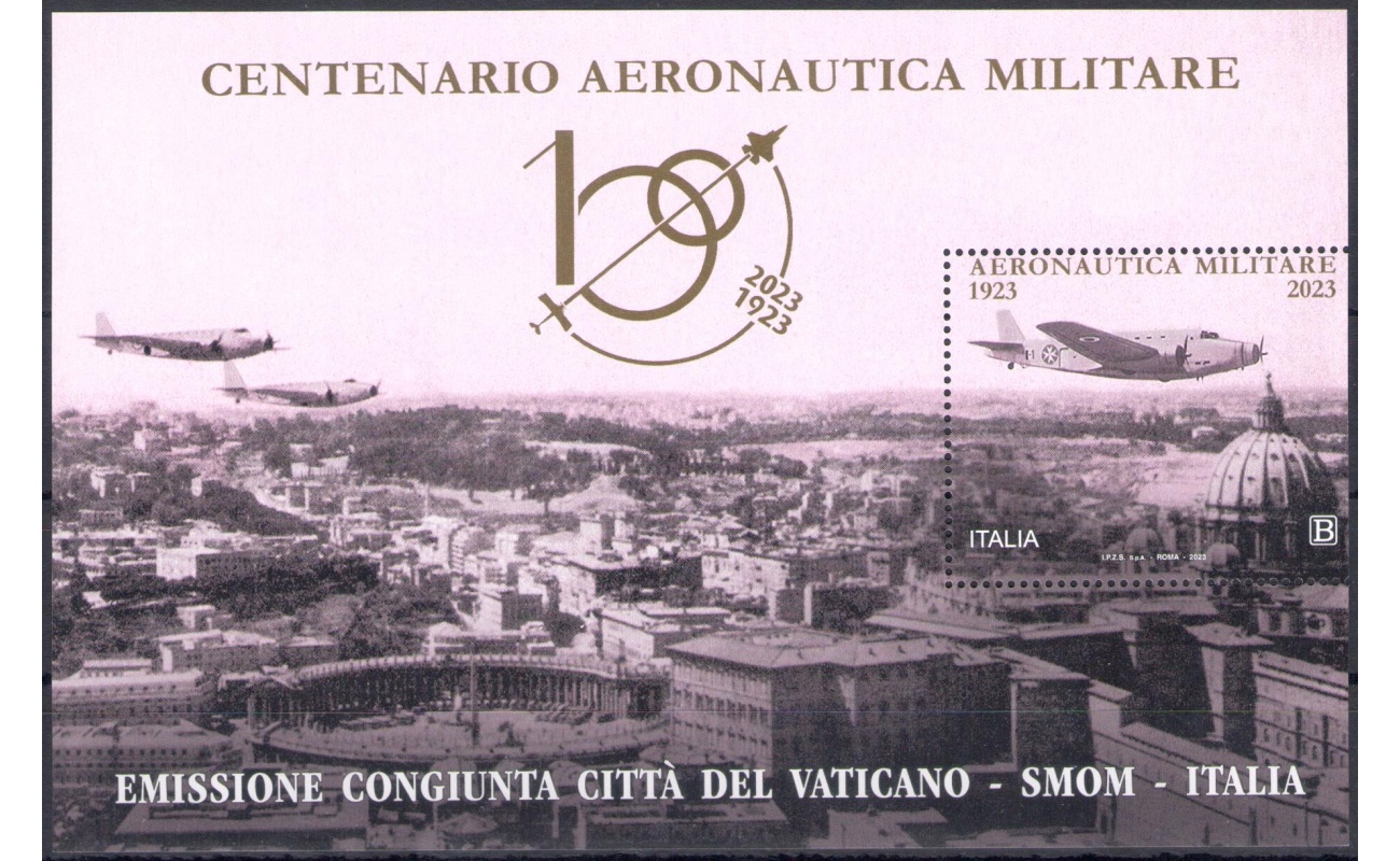 2023 Italia Centenario Aeronautica Militare - Foglietto - Nuovo , Emissione Congiunta con Vaticano e Smom - MNH**