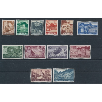1937-38  Liechtenstein, n. 141/152, Vedute diverse 3 serie, 12 valori , MNH**