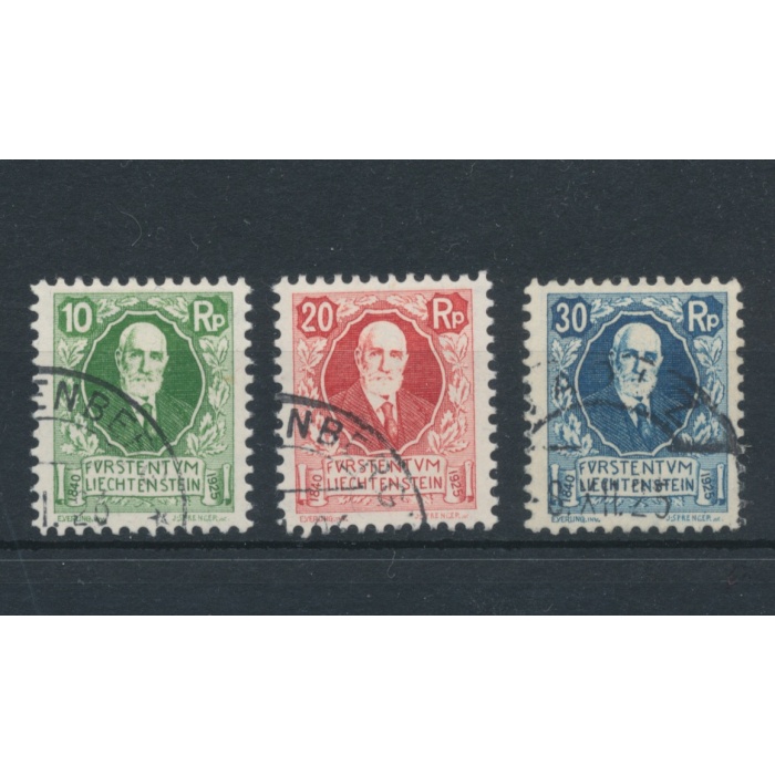 1925 Liechtenstein, n° 72/74 , 85° Compleanno del Principe Giovanni II, 3 val, USATO