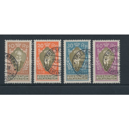 1928  Liechtenstein, n° 82/85, 70° Anniversario dell'avvento del Principe Giovanni II, 4 di 8 val, Usato