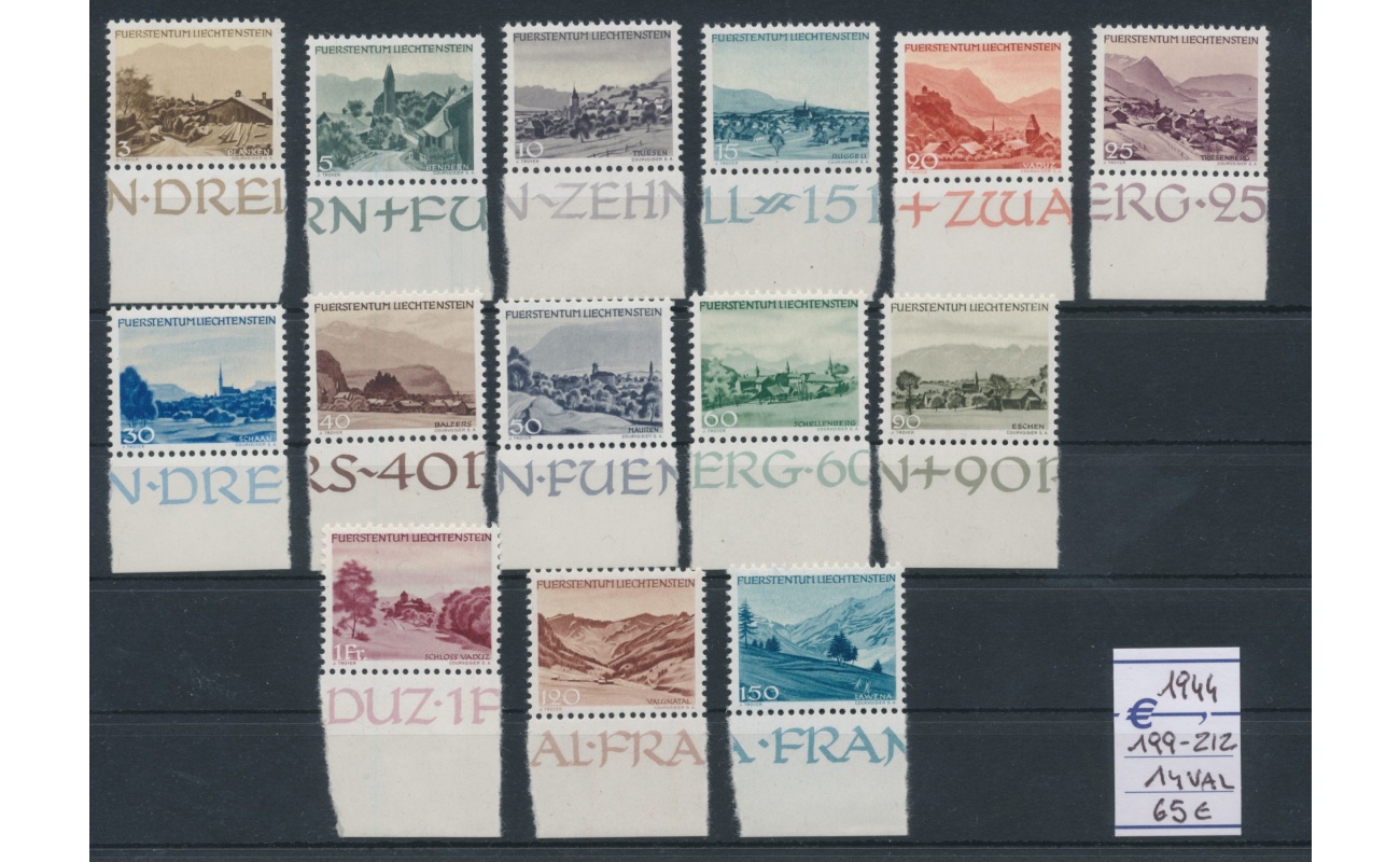 1944 Liechtenstein - n. 199-212 , Vedute diverse ,  MNH**  - Bordo di Foglio basso