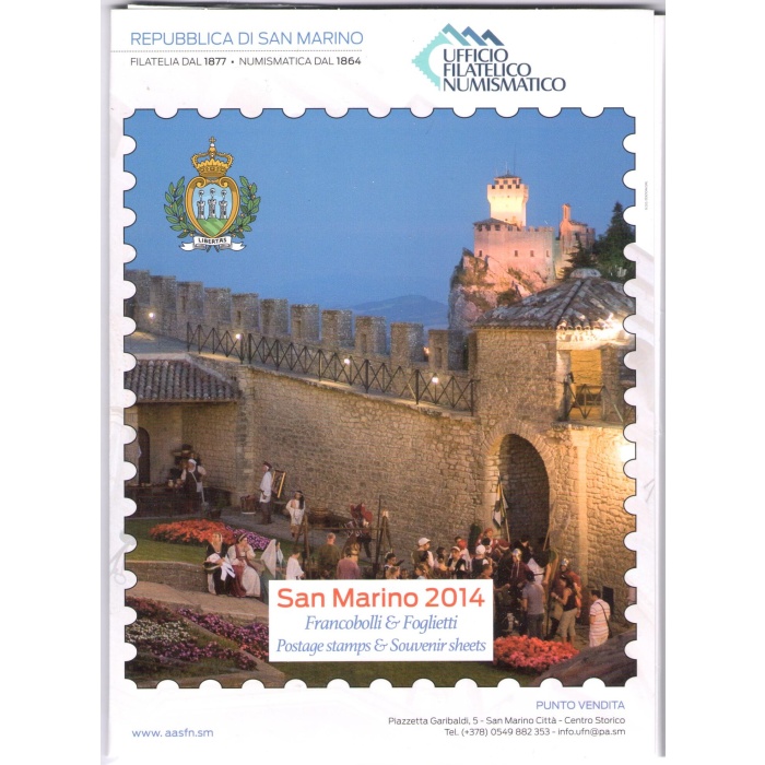2014 San Marino , Libro Ufficiale Annuale delle emissioni Filateliche , Francobolli , Foglietti - MNH**