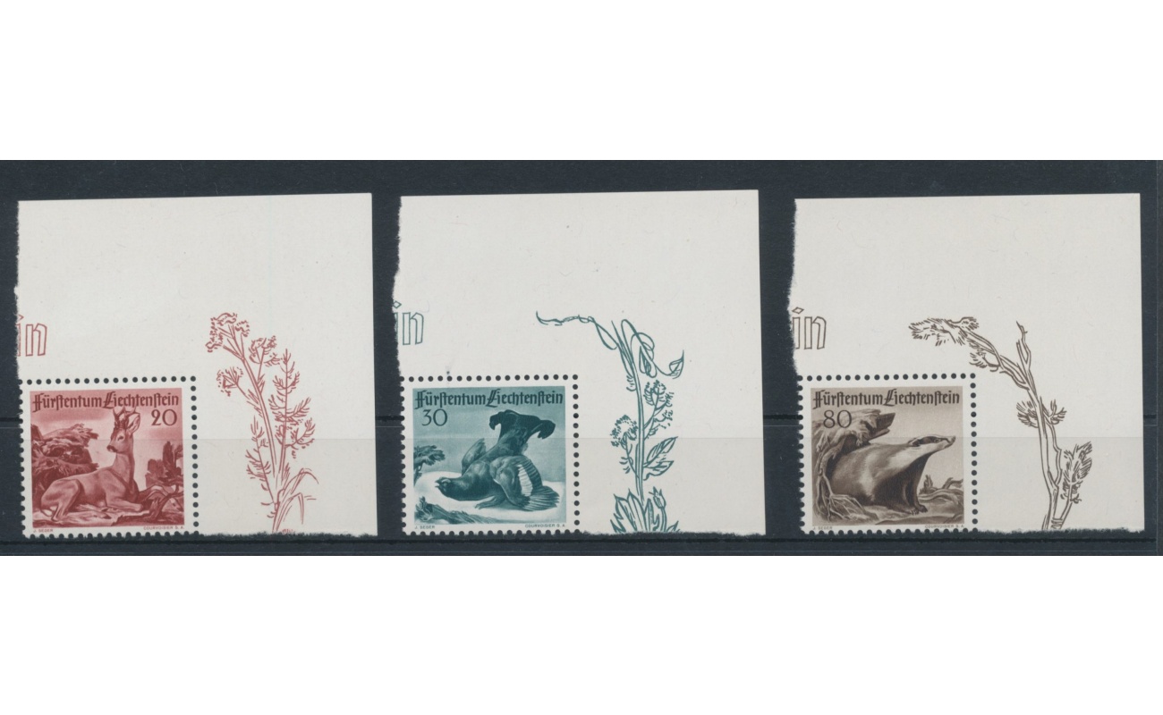 1950 Liechtenstein - n. 247/49 , Fauna 3 Serie ,  MNH** - Angolo di Foglio