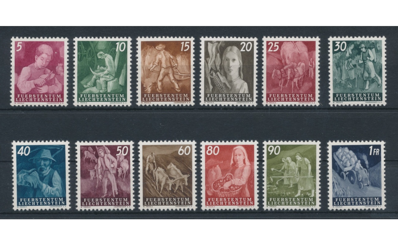 1951 Liechtenstein - n. 251/62 , Soggetti di Vita Contadina , 12 valori , MNH**