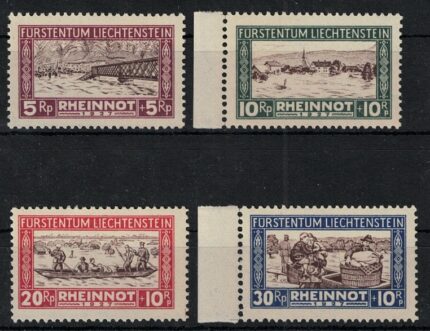 1928 Liechtenstein, # 78/81, vittime straripamento del Reno, MNH**