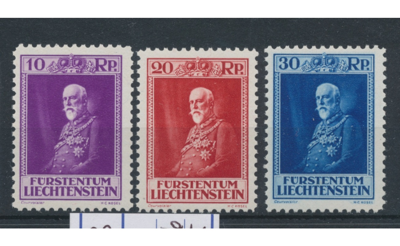 1933 Liechtenstein - n. 114/116 , 80° compleanno del Principe Francesco, 3 valori MNH**
