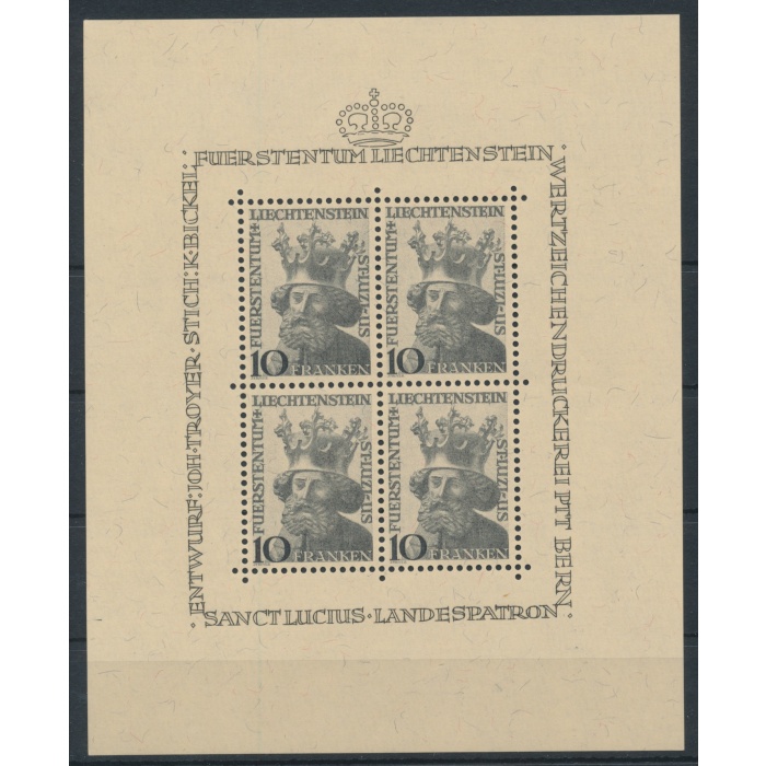 1946 Liechtenstein - Foglietto n. 6 , Effige di San Lucio Patrono del Principato ,  MNH**