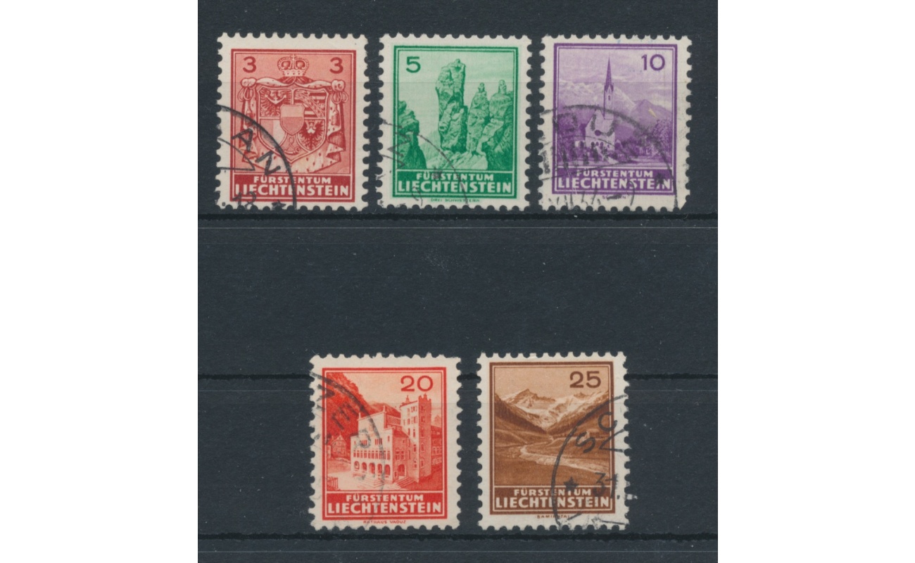 1934-35 Liechtenstein, n° 123/127 , Soggetti diversi, 5 val, usato