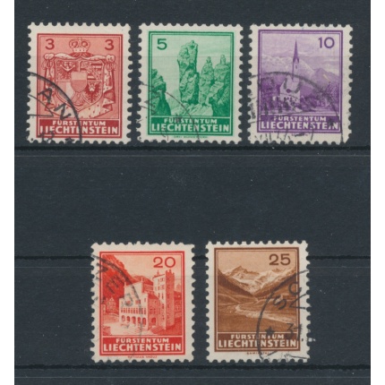 1934-35 Liechtenstein, n° 123/127 , Soggetti diversi, 5 val, usato