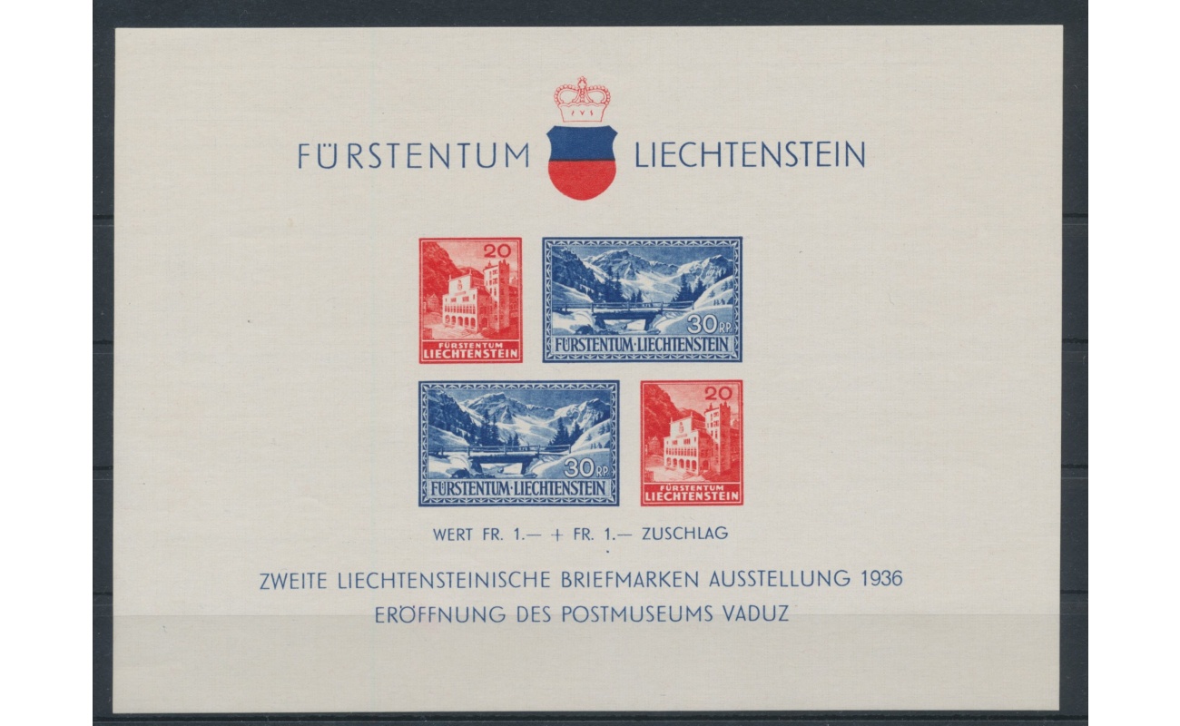 1936 Liechtenstein, BF n°2 , 2°esposizione di Vaduz e inaugurazione del Museo postale, NMH**