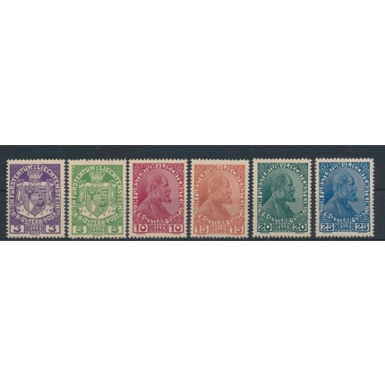 1917-18 Liechtenstein, n° 4/9 , Stemma o Effige del principe Giovanni II , 6 val , MNH**