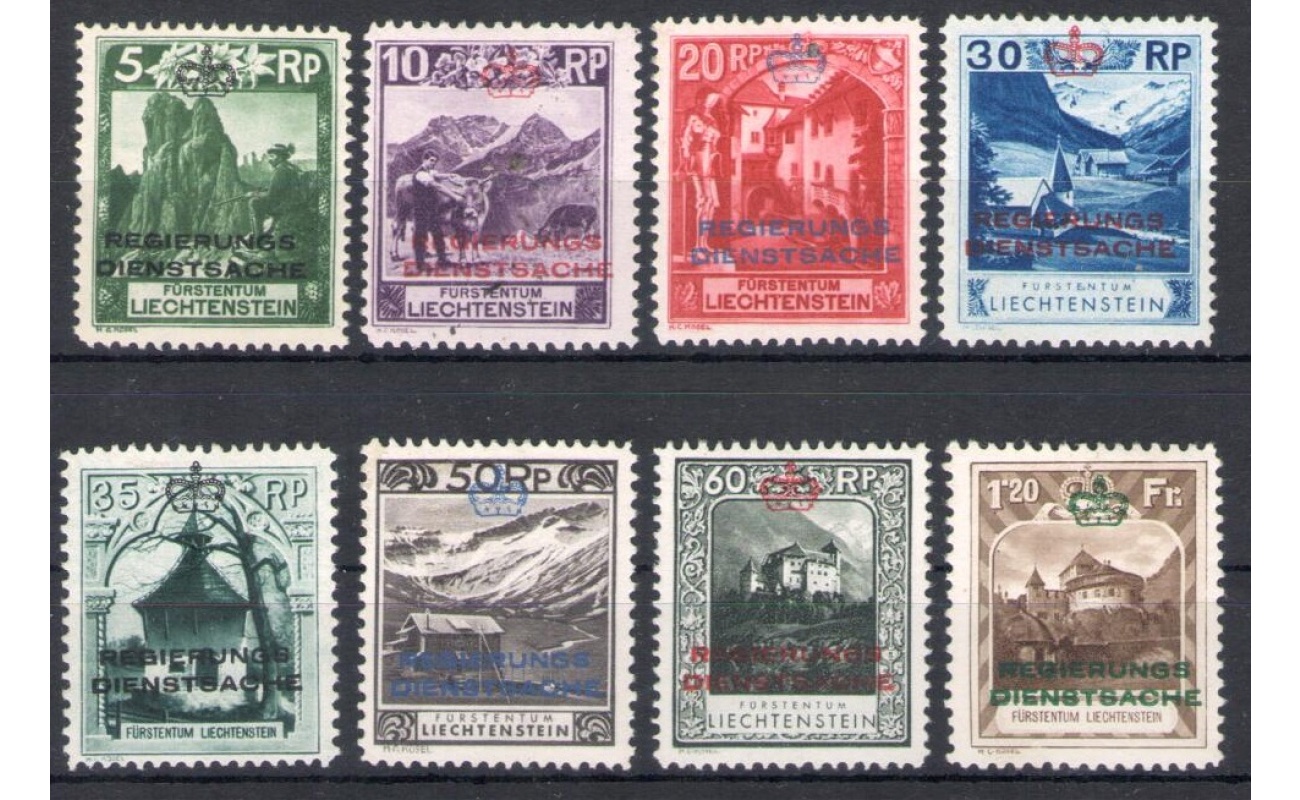 1932 Liechtenstein - Francobolli di Servizio n. 1/8 , Soprastampati Regie Rungs Dienstsache , 8 valori - MNH**