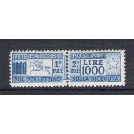 1954 Italia - Repubblica  , Pacchi Postali Lire 1000 , Cavallino , Certificato Filatelia De Simoni n. 81 , Dentellatura Lineare - MNH**