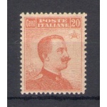 1916 Italia - Regno, n. 107 , 20 cent arancio , Vittorio Emanuele III , Senza Filigrana - MNH**