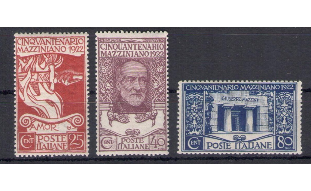 1922 Italia Regno - n. 128/30 , Cinquantenario morte Giuseppe Mazzini , 3 valori - MNH**