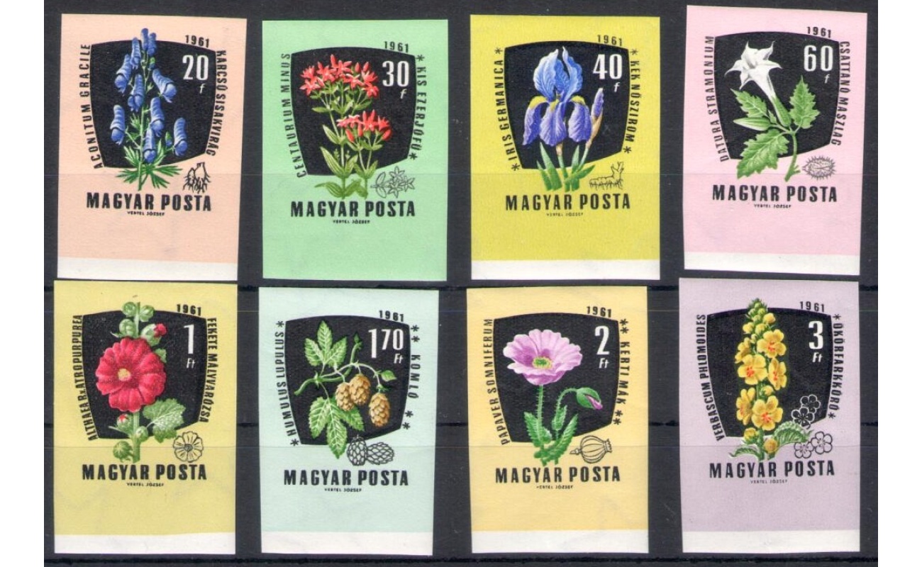 1961 Ungheria - Fiori - Non Dentellati - Michel  n. 1799B/1806B - 8 valori - MNH** - Tiratura 3777