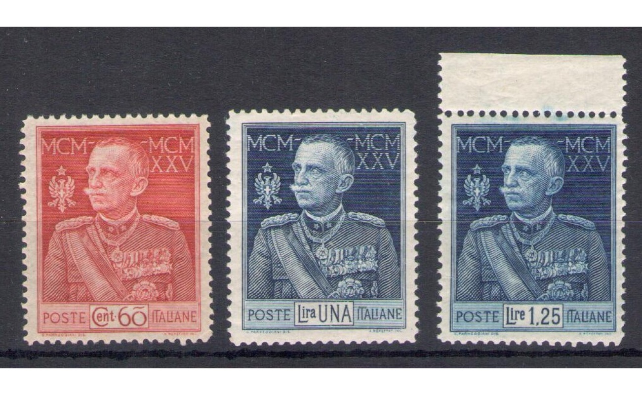 1925-26 Italia - Regno - Giubileo del Re dentellatura 13 1/2  n. 186/88 - 3 valori - MNH **