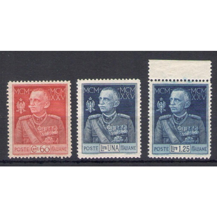 1925-26 Italia - Regno - Giubileo del Re dentellatura 13 1/2  n. 186/88 - 3 valori - MNH **