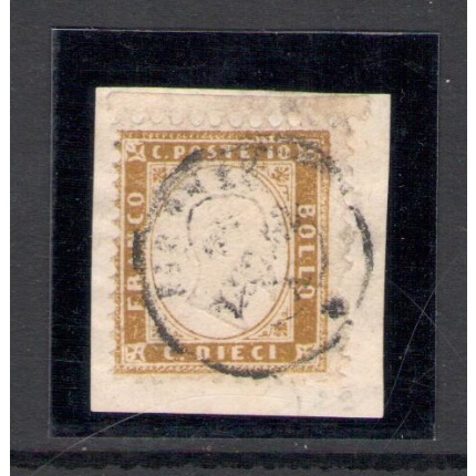1862 Italia - Regno , n. 1e - 10 cent Bistro Oliva , Effige Vittorio Emanuele II , Usato su frammento