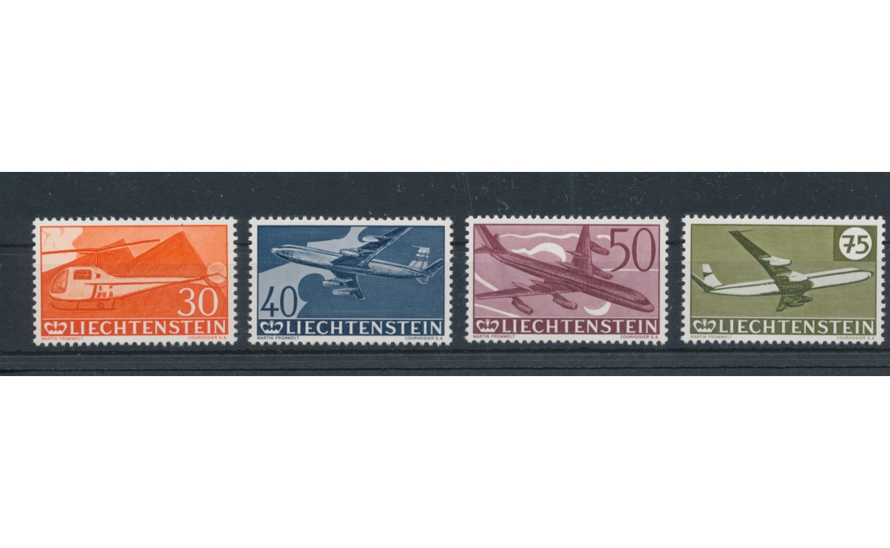 1960 Liechtenstein, Posta Aerea n. 34/37 , Aerei diversi. 30° anniversario del francobollo di posta aerea , 4 valori , MNH**