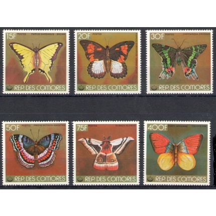 1978 Comores , Farfalle - Yvert n. 220-24 + Posta Aerea 144 - 6 valori - MNH**