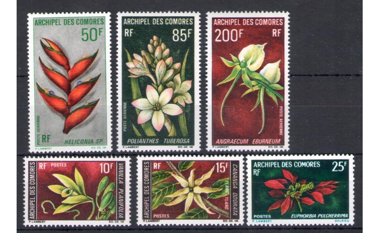 1969-70 Comores - Catalogo Yvert n. 53+54+56 + Posta Aerea 26/28 - Fiori - 5 valori - MNH**