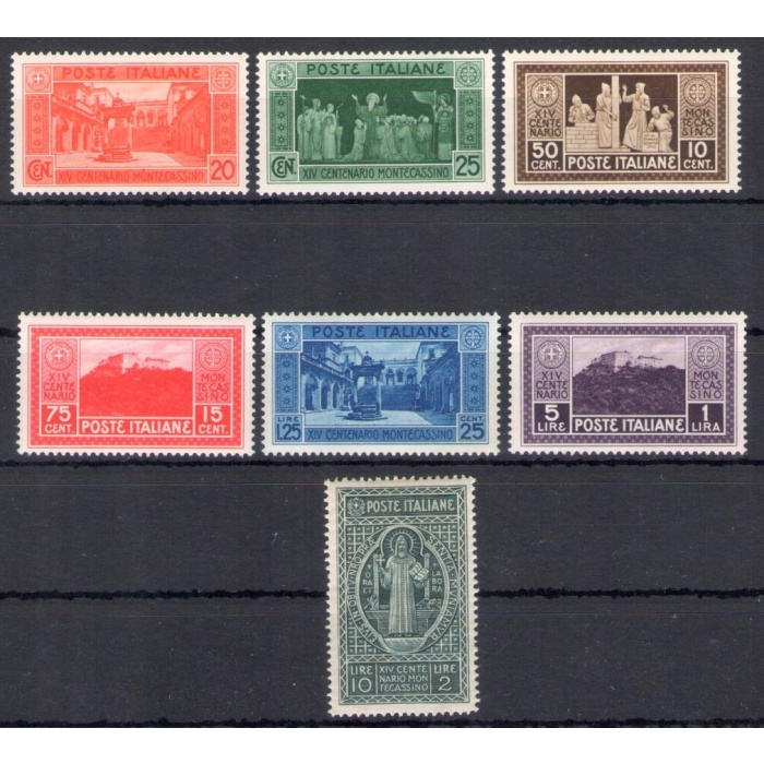 1929 Italia - Regno - 14 Centenario Fondazione Basilica Montecassino n. 292-98 - 7 valori - MNH **