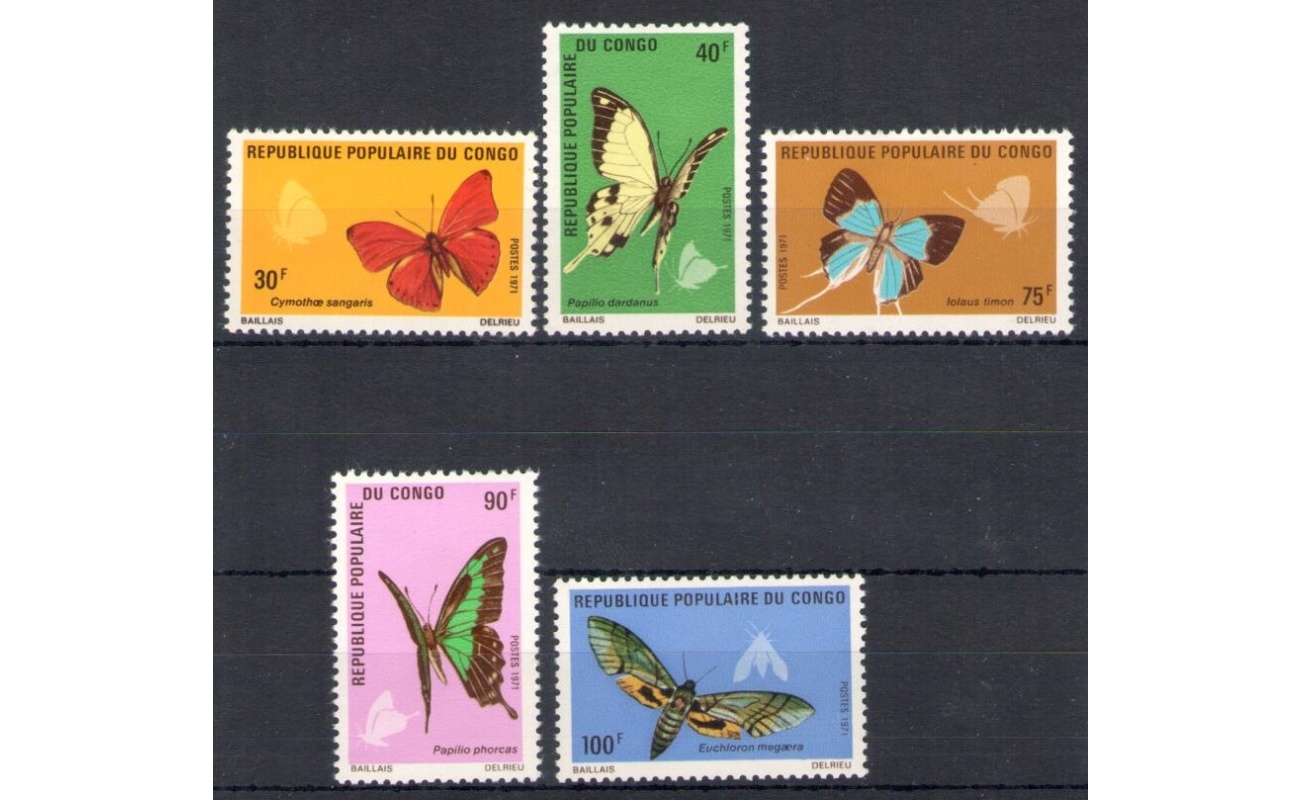 1971 Congo , Farfalle - Yvert n. 303-07 - 5 valori - MNH**