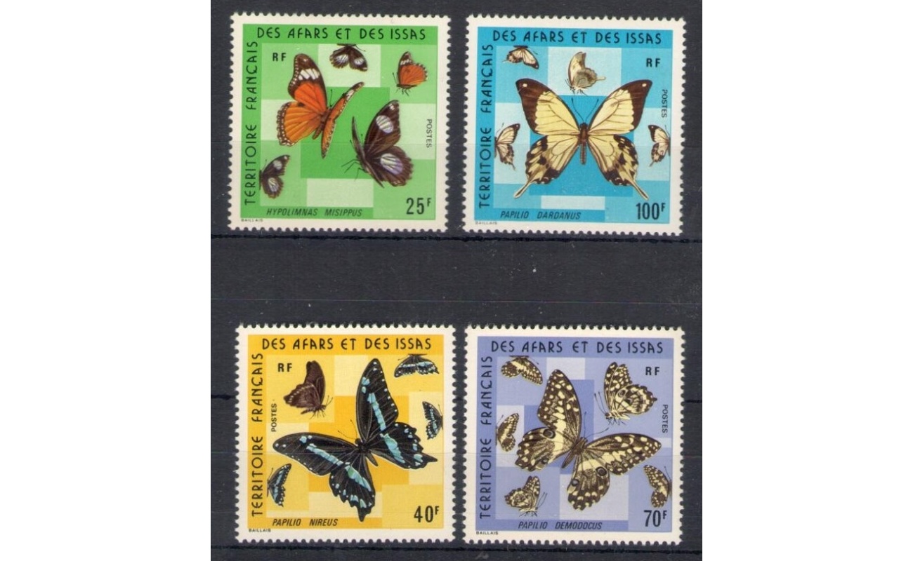 1975 Territoire Francais des Afars et des Issas - Catalogo Yvert n. 404-07 - Farfalle - 4 valori - MNH**