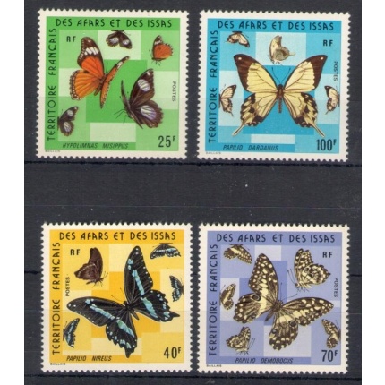 1975 Territoire Francais des Afars et des Issas - Catalogo Yvert n. 404-07 - Farfalle - 4 valori - MNH**