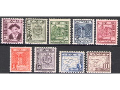 1948 Andorra Spagnola,  n. 42-50 Soggetti Vari, 9 valori - MNH**